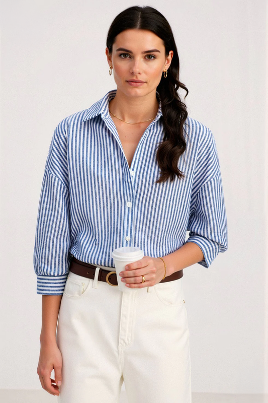 Juliette Button-Front Striped Cotton Shirt