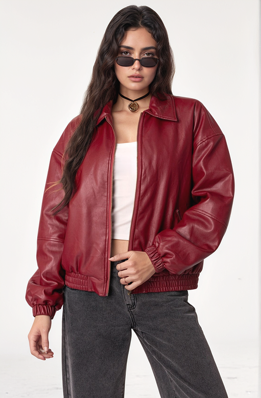 Natalie Faux Leather Bomber Jacket